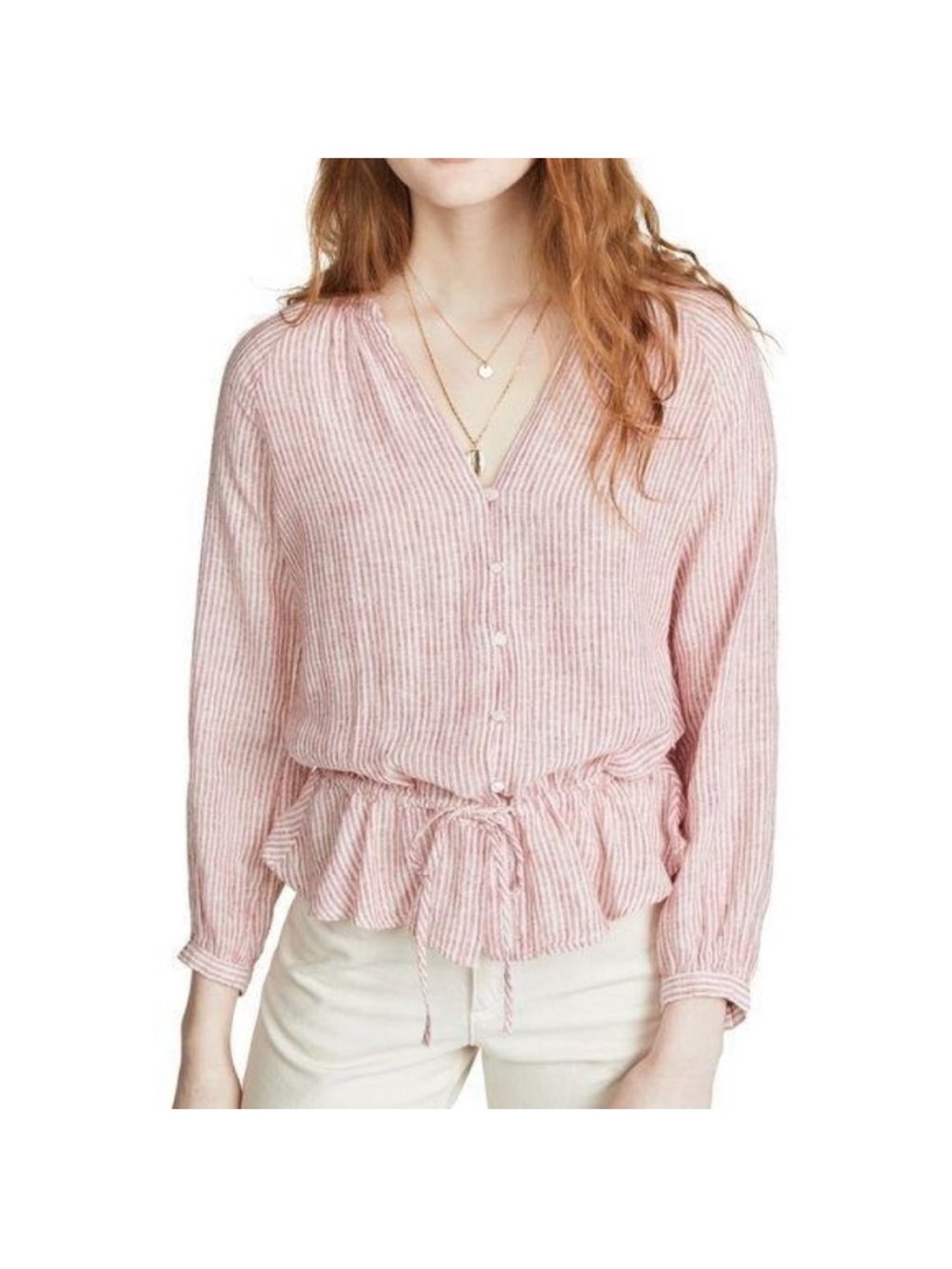RAILS Marti Blouse Red Striped Button Front Tie Waist Top